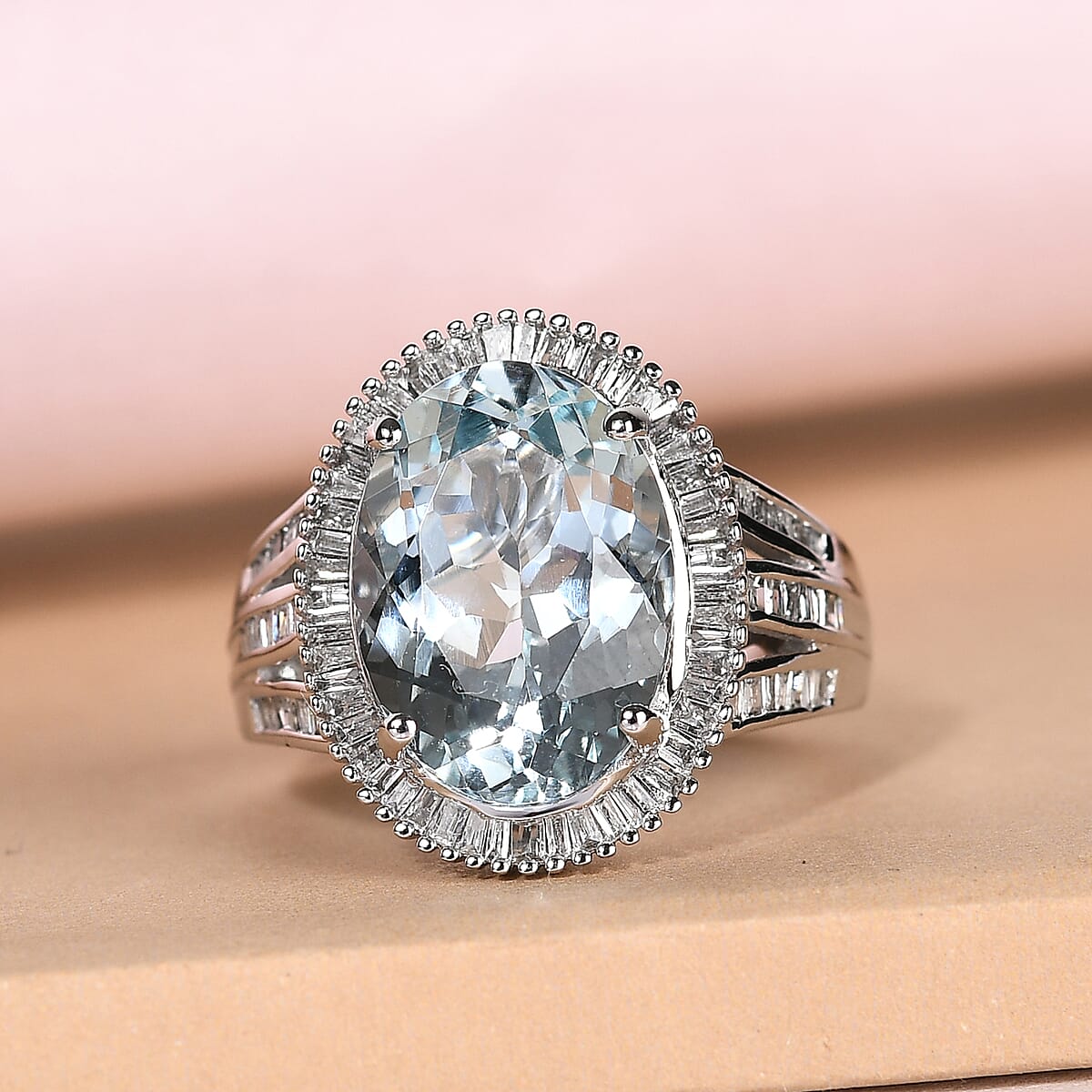 Luxoro 10K White Gold Premium Mangoro Aquamarine (OVL 14x10), Diamond (G-H, I3) (0.45 cts) Ring (Size 7.0) (6.10 g) 5.85 ctw image number 1