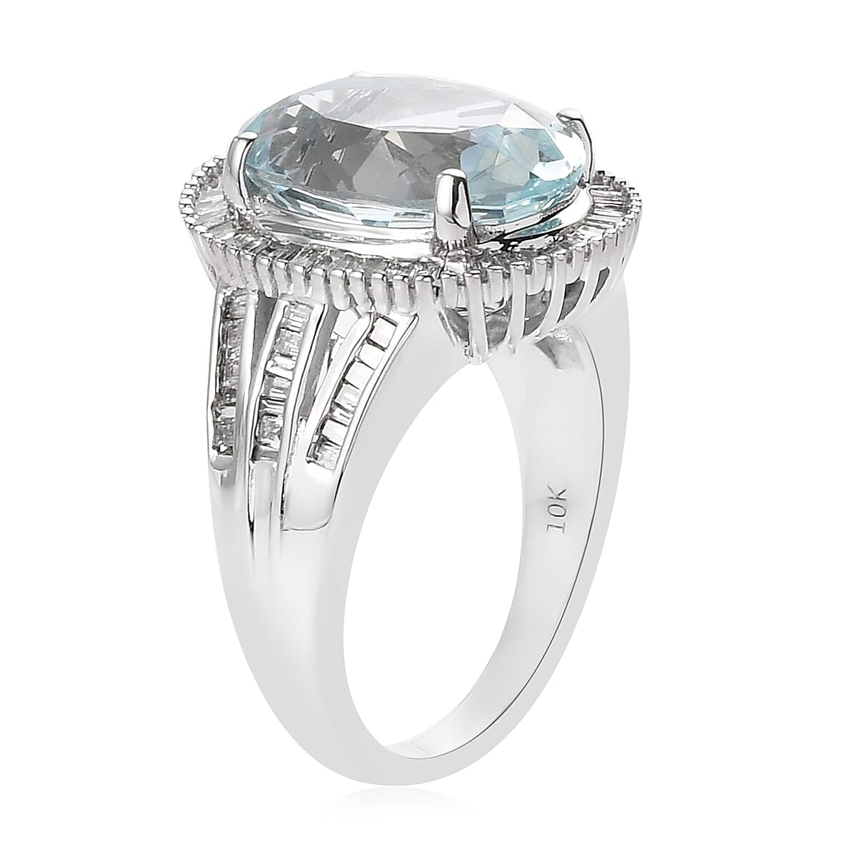 Luxoro 10K White Gold Premium Mangoro Aquamarine (OVL 14x10), Diamond (G-H, I3) (0.45 cts) Ring (Size 7.0) (6.10 g) 5.85 ctw image number 3