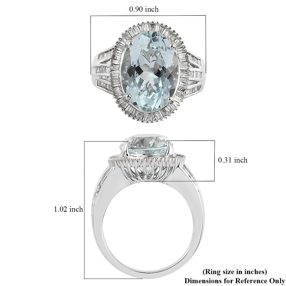 Luxoro 10K White Gold Premium Mangoro Aquamarine (OVL 14x10), Diamond (G-H, I3) (0.45 cts) Ring (Size 7.0) (6.10 g) 5.85 ctw image number 5