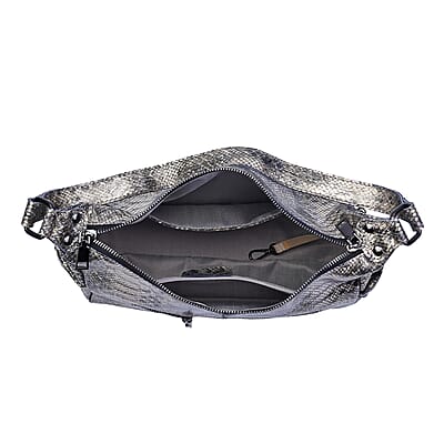 Gold and Black Python Embossed Print Genuine Leather Hobo Bag with Shoulder Strap
