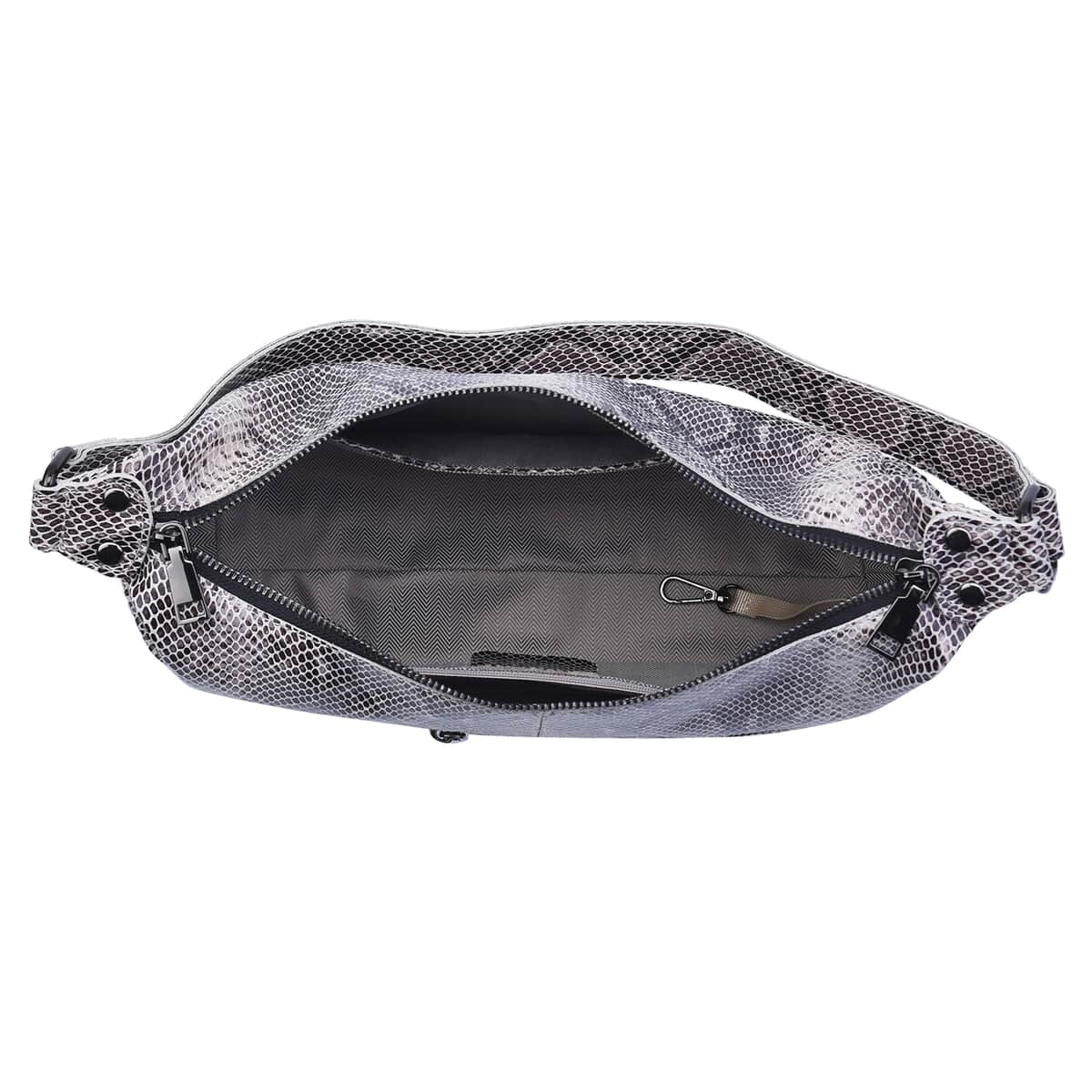 Gray Python Embossed Print Genuine Leather Hobo Bag with Shoulder Straps image number 5