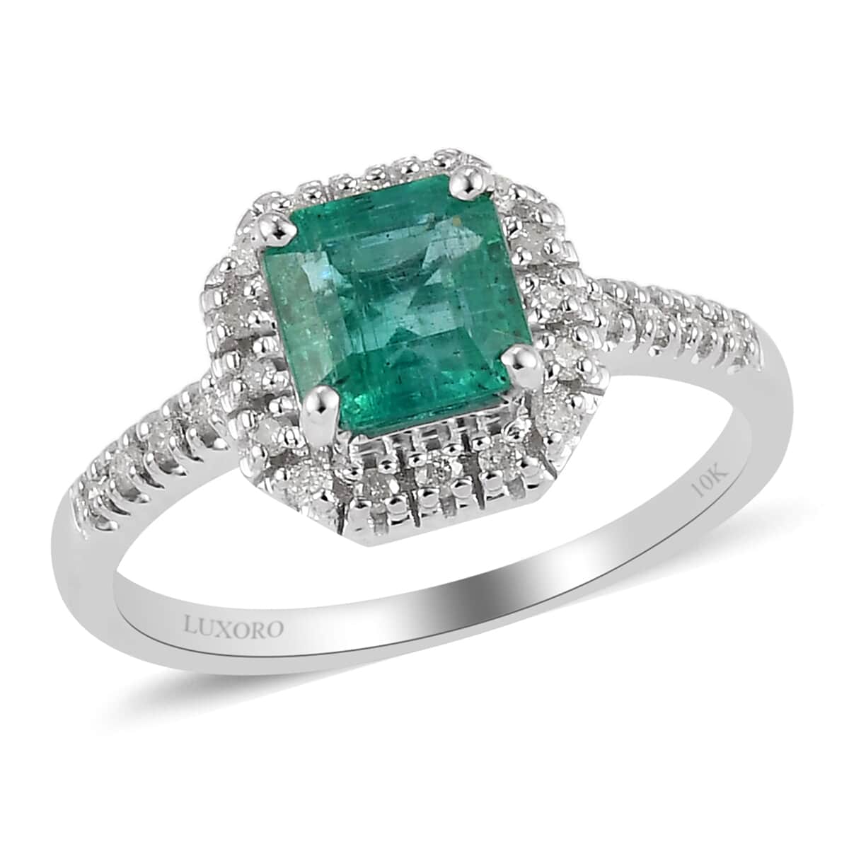 LUXORO 10K White Gold AAA Kagem Zambian Emerald and Diamond Ring (Size 7.0) 2.75 Grams 1.40 ctw image number 0