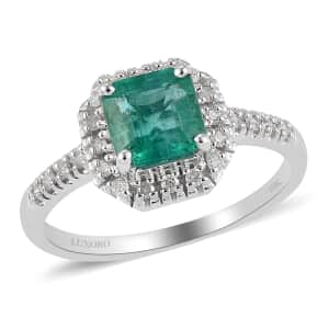LUXORO 10K White Gold AAA Kagem Zambian Emerald and Diamond Ring (Size 7.0) 2.75 Grams 1.40 ctw