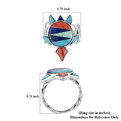Santa Fe Style Multi Gemstone Turtle Loop Fashion Ring in Sterling Silver (Size 6.0) 0.90 ctw