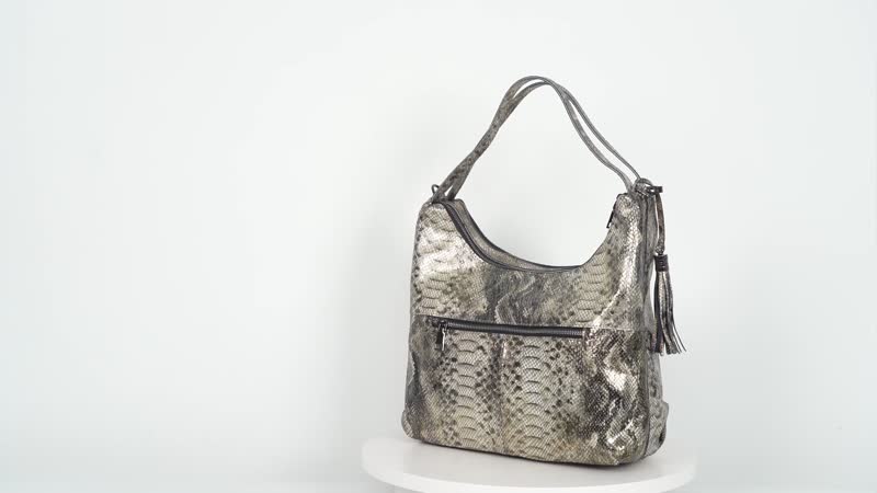 Snake Print Genuine Leather Hobo Bag with Detachable Handle Drop