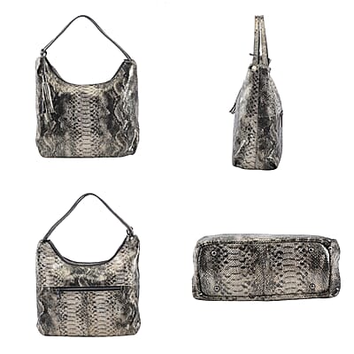 Gold and Black Snake Print Genuine Leather Hobo Bag with Detachable Shoulder Strap