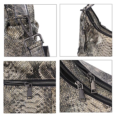 Gold and Black Snake Print Genuine Leather Hobo Bag with Detachable Shoulder Strap