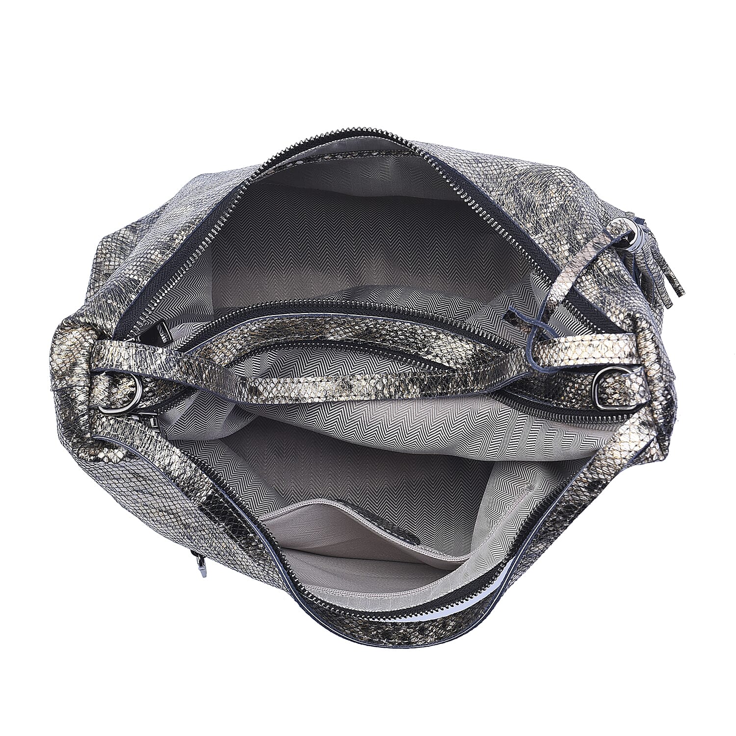 Gold and Black Snake Print Genuine Leather Hobo Bag with Detachable Shoulder Strap