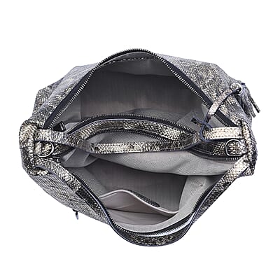 Gold and Black Snake Print Genuine Leather Hobo Bag with Detachable Shoulder Strap