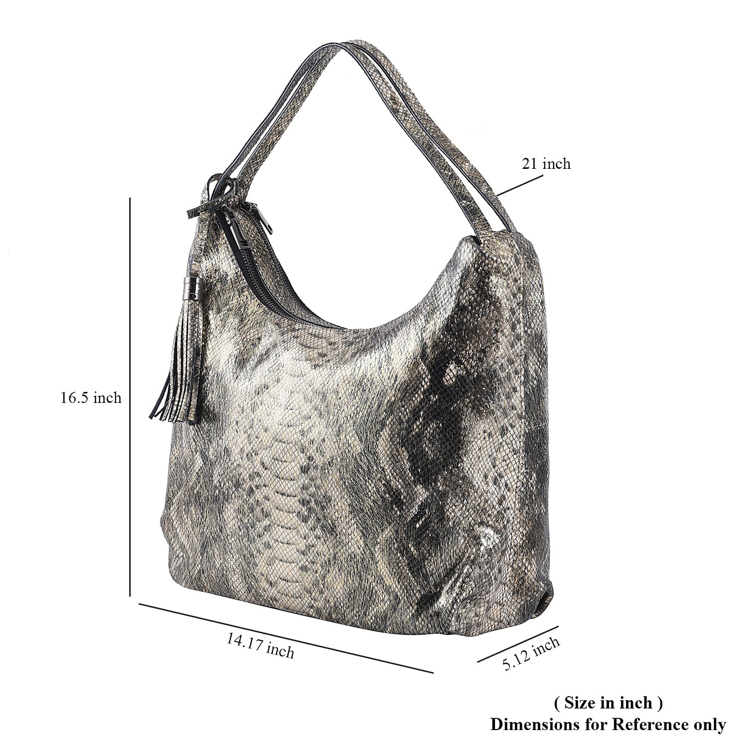 Gold and Black Snake Print Genuine Leather Hobo Bag with Detachable Shoulder Strap