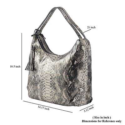 Gold and Black Snake Print Genuine Leather Hobo Bag with Detachable Shoulder Strap