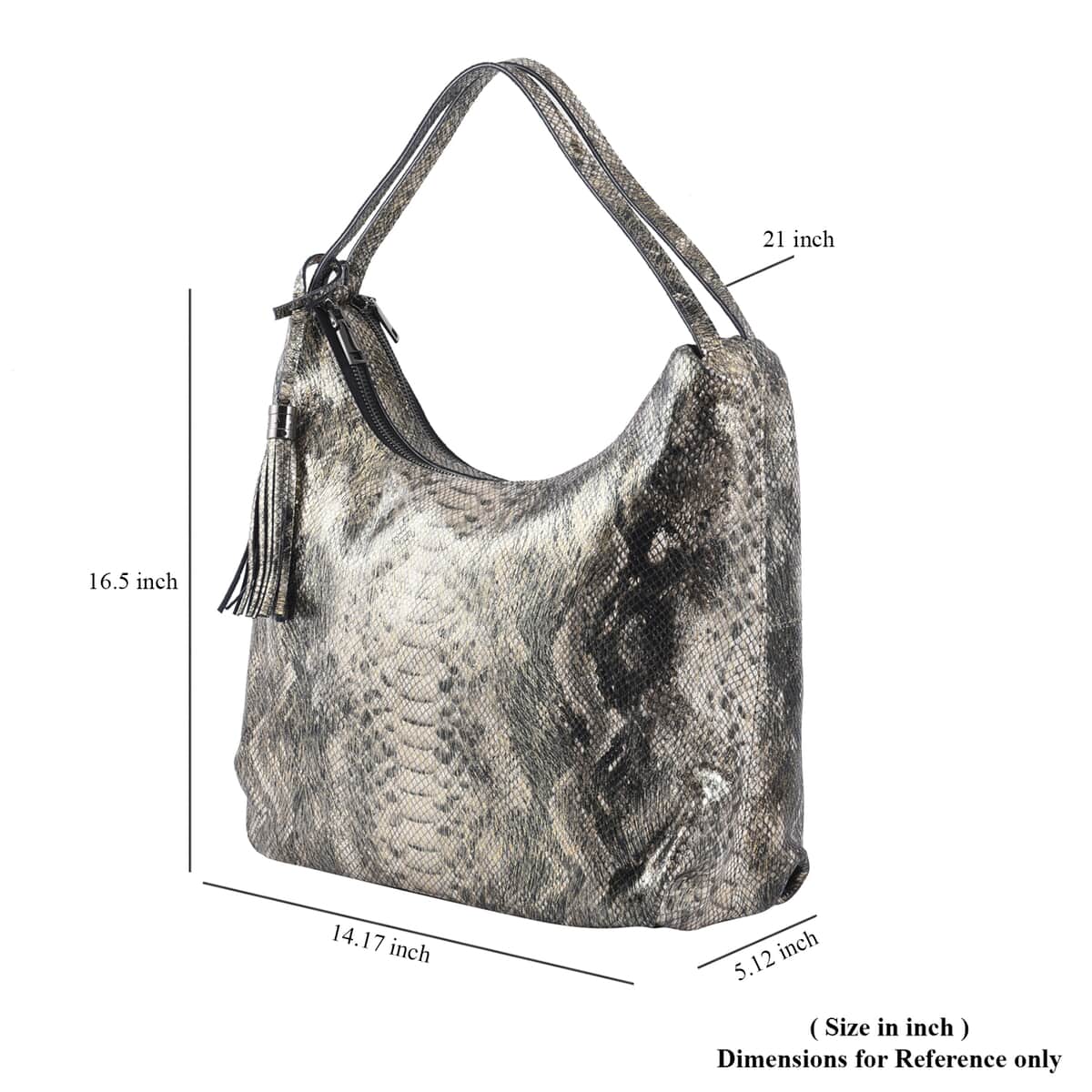 Gold and Black Snake Print Genuine Leather Hobo Bag (16.5"x5.12"x14.17") with 47" Detachable Shoulder Strap and 6" Handle Drop image number 6