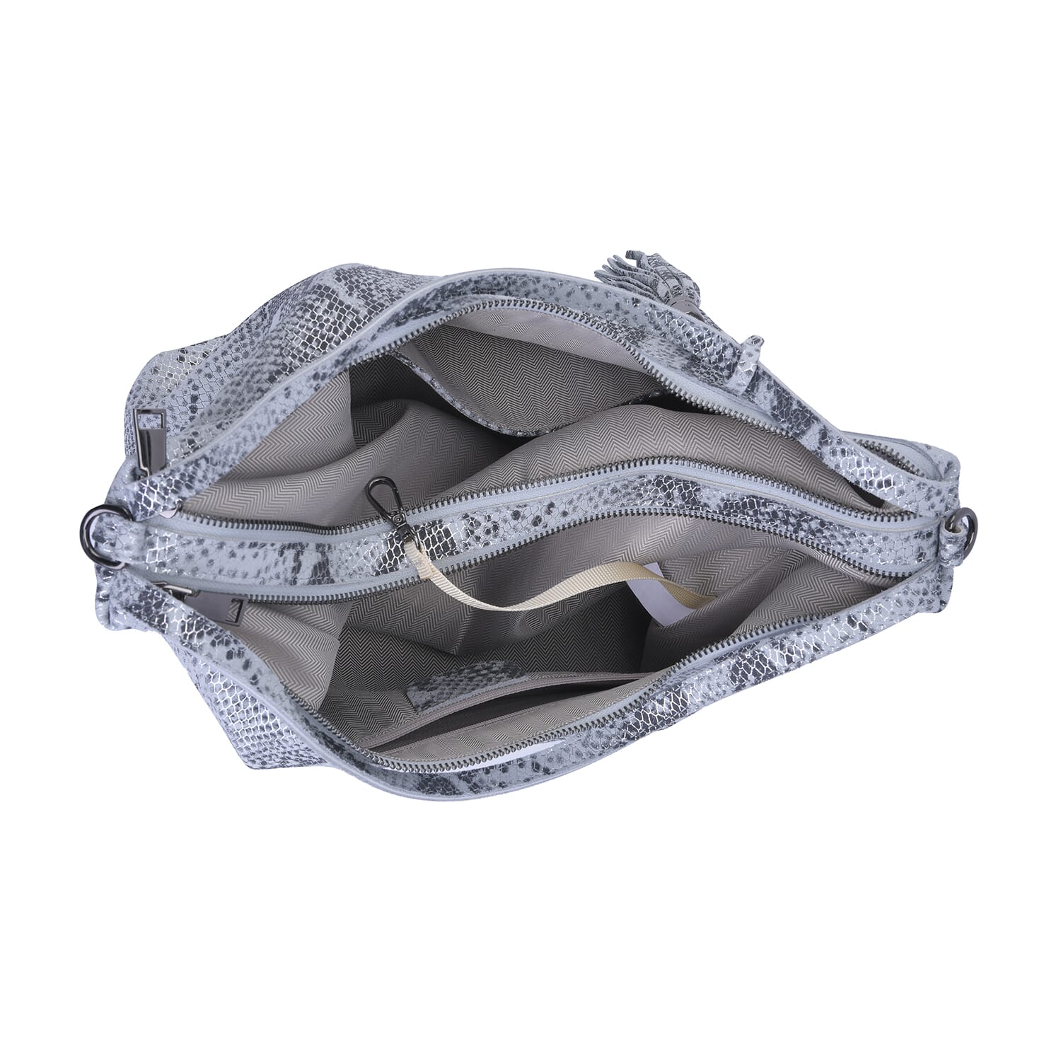 Buy Silver and Black Snake Print Genuine Leather Hobo Bag