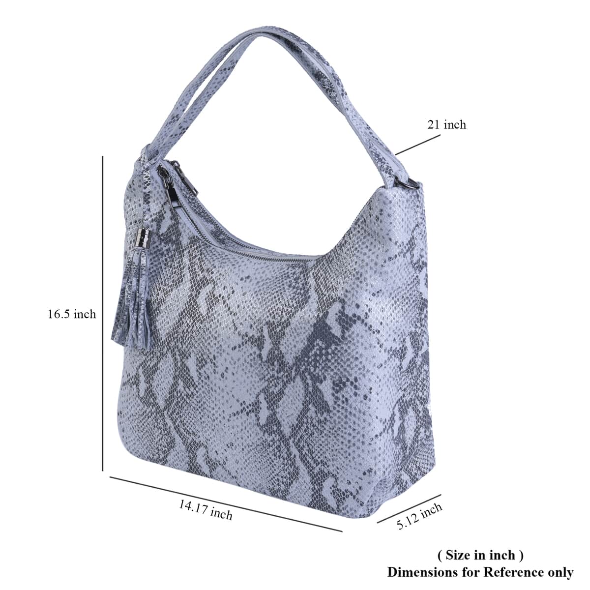 Silver and Black Snake Print Genuine Leather Hobo Bag with Detachable Shoulder Strap image number 6