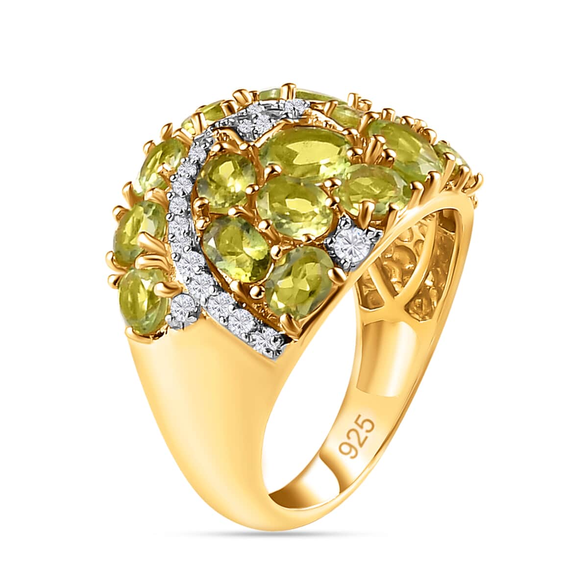 AMERICAN Natural Arizona Peridot and Natural White Zircon Shooting Star Ring in Vermeil Yellow Gold Over Sterling Silver 4.35 ctw image number 3