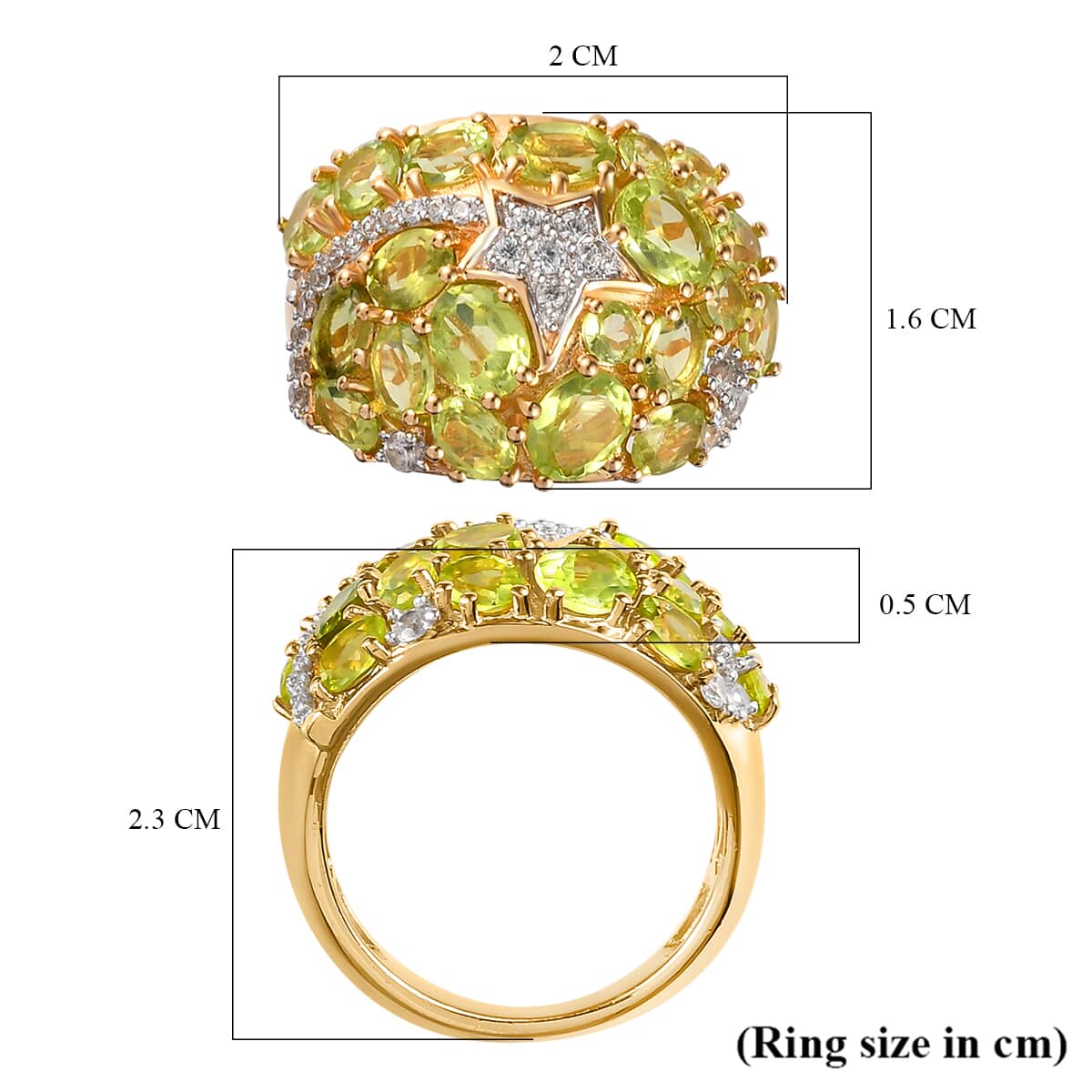 American Natural Arizona Peridot and Natural White Zircon Shooting Star Ring in Vermeil Yellow Gold Over Sterling Silver (Size 10.0) 4.35 ctw image number 5