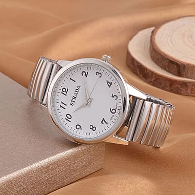 Strada Japanese Movement Stretch Bracelet Watch in Stainless Steel (36mm) (6.50-7.50Inches)