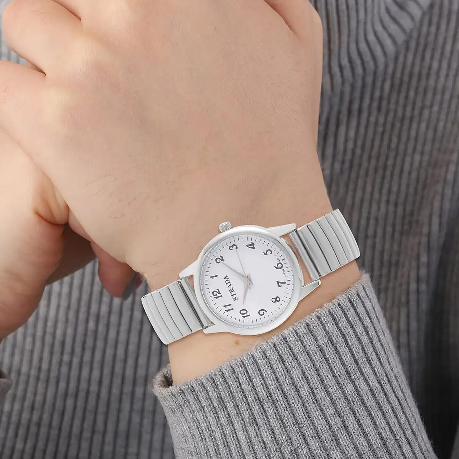 Strada Japanese Movement Stretch Bracelet Watch in Stainless Steel (36mm) (6.50-7.50Inches)