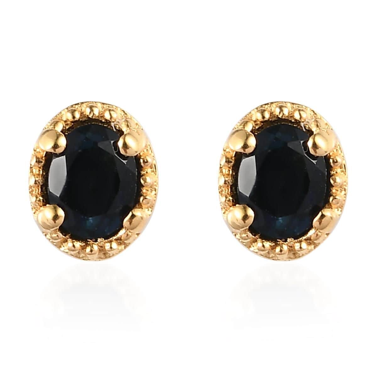 Premium Monte Belo Indicolite Halo Stud Earrings in Vermeil Yellow Gold Over Sterling Silver 0.30 ctw image number 0