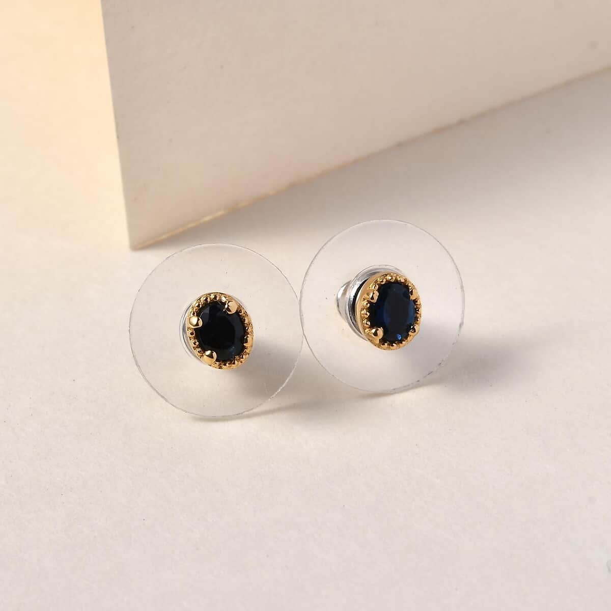 Premium Monte Belo Indicolite Halo Stud Earrings in Vermeil Yellow Gold Over Sterling Silver 0.30 ctw image number 1
