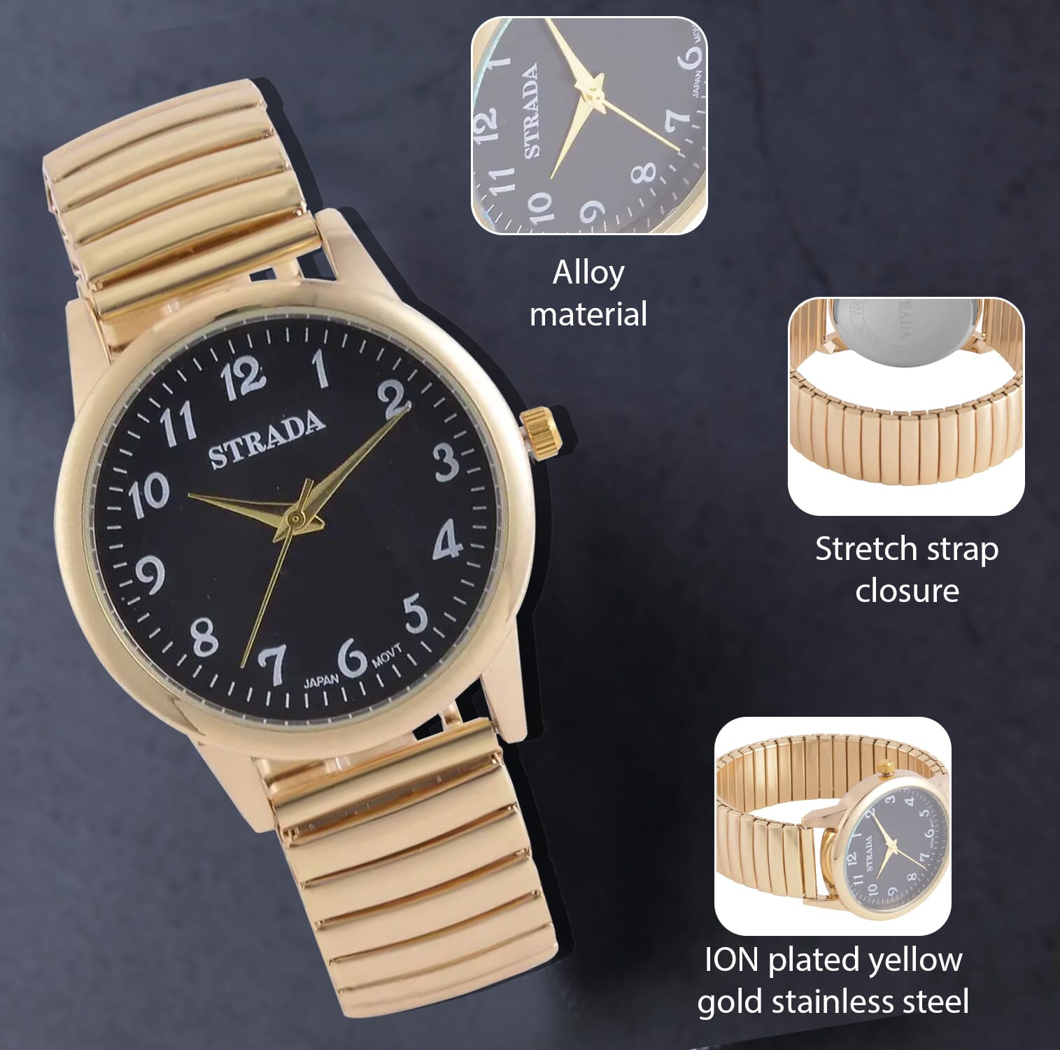 Buy Strada Japanese Movement Stretch Bracelet Watch in ION Buy Strada Japanese Movement Stretch Bracelet Watch in ION