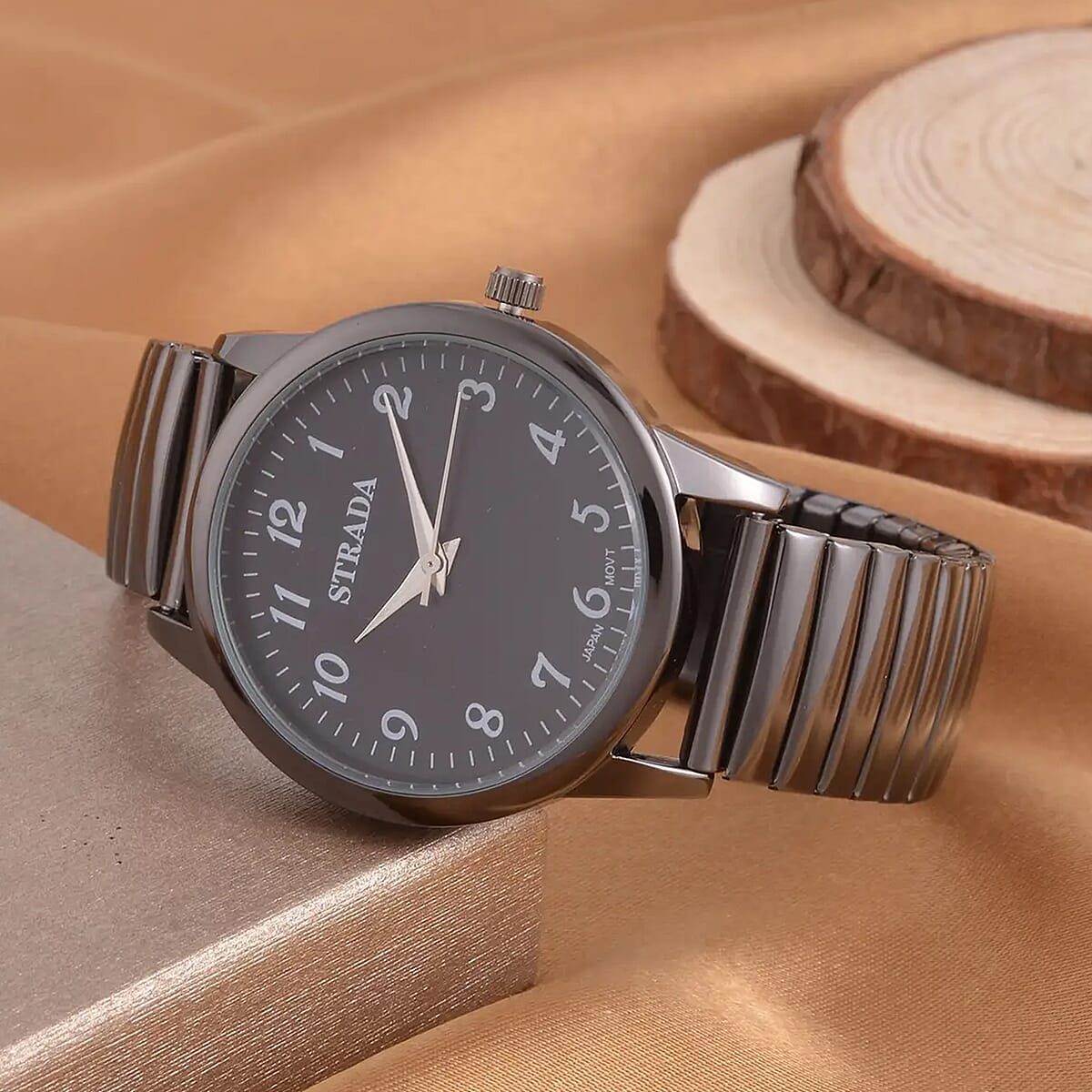 Strada Japanese Movement Stretch Bracelet Watch in ION Plated Black Stainless Steel (36mm) (6.50-7.50Inches) image number 1