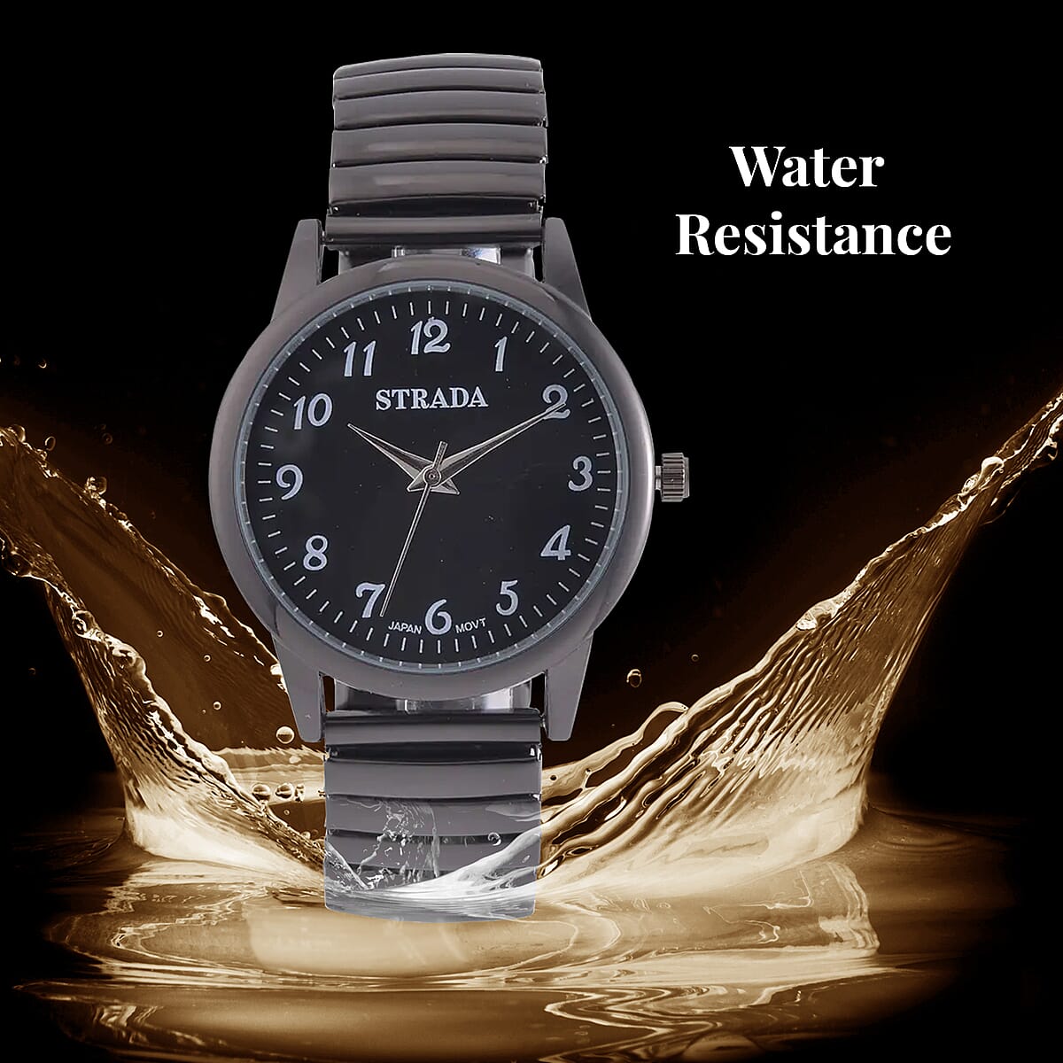 Strada Japanese Movement Stretch Bracelet Watch in ION Plated Black Stainless Steel (36mm) (6.50-7.50Inches) image number 2