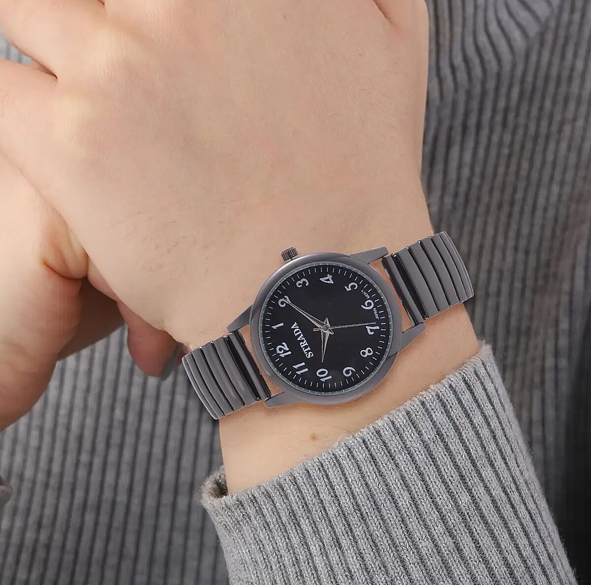 Strada Japanese Movement Stretch Bracelet Watch in ION Plated Black Stainless Steel (36mm) (6.50-7.50Inches) image number 6