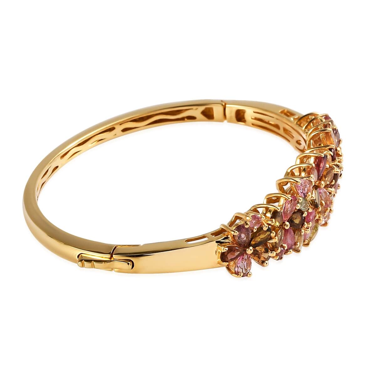 Multi-Tourmaline Floral Bangle Bracelet in Vermeil Yellow Gold Over Sterling Silver (6.50 In) 17.10 Grams 8.10 ctw image number 3