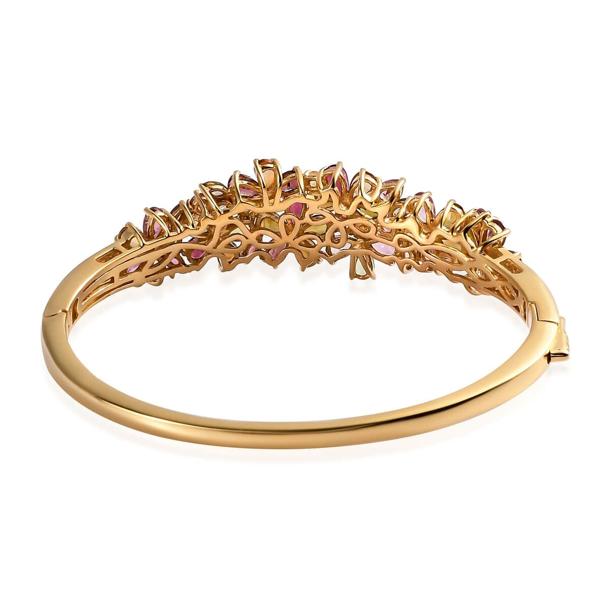 Multi-Tourmaline Floral Bangle Bracelet in Vermeil Yellow Gold Over Sterling Silver (6.50 In) 17.10 Grams 8.10 ctw image number 4