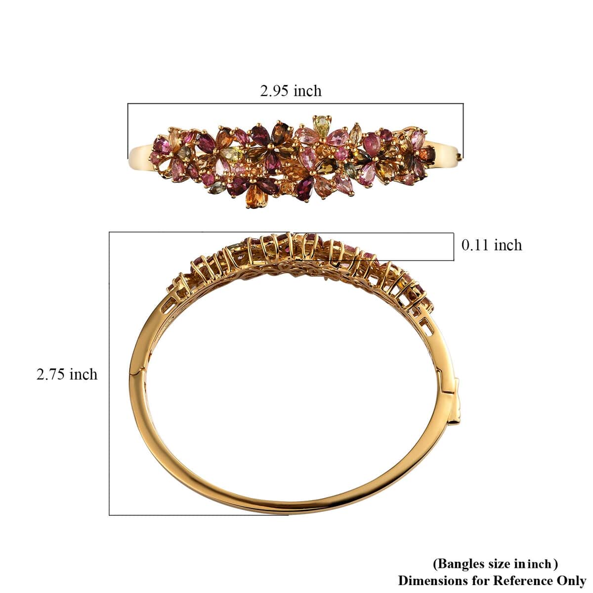 Multi-Tourmaline Floral Bangle Bracelet in Vermeil Yellow Gold Over Sterling Silver (6.50 In) 17.10 Grams 8.10 ctw image number 5