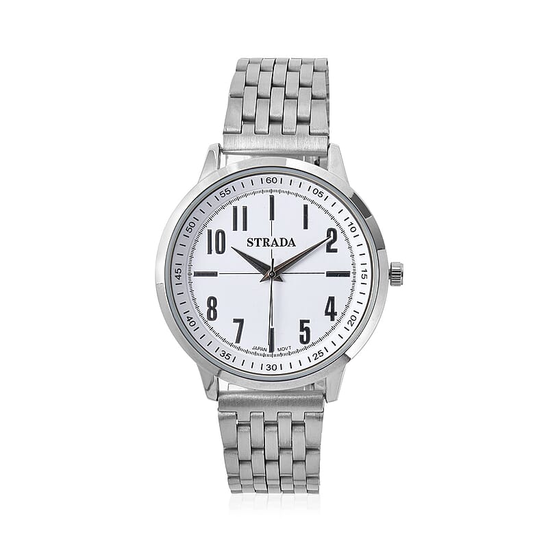 Strada Japanese Movement White Dial Watch in Stainless Steel (40mm) (7.50-8.25Inches)