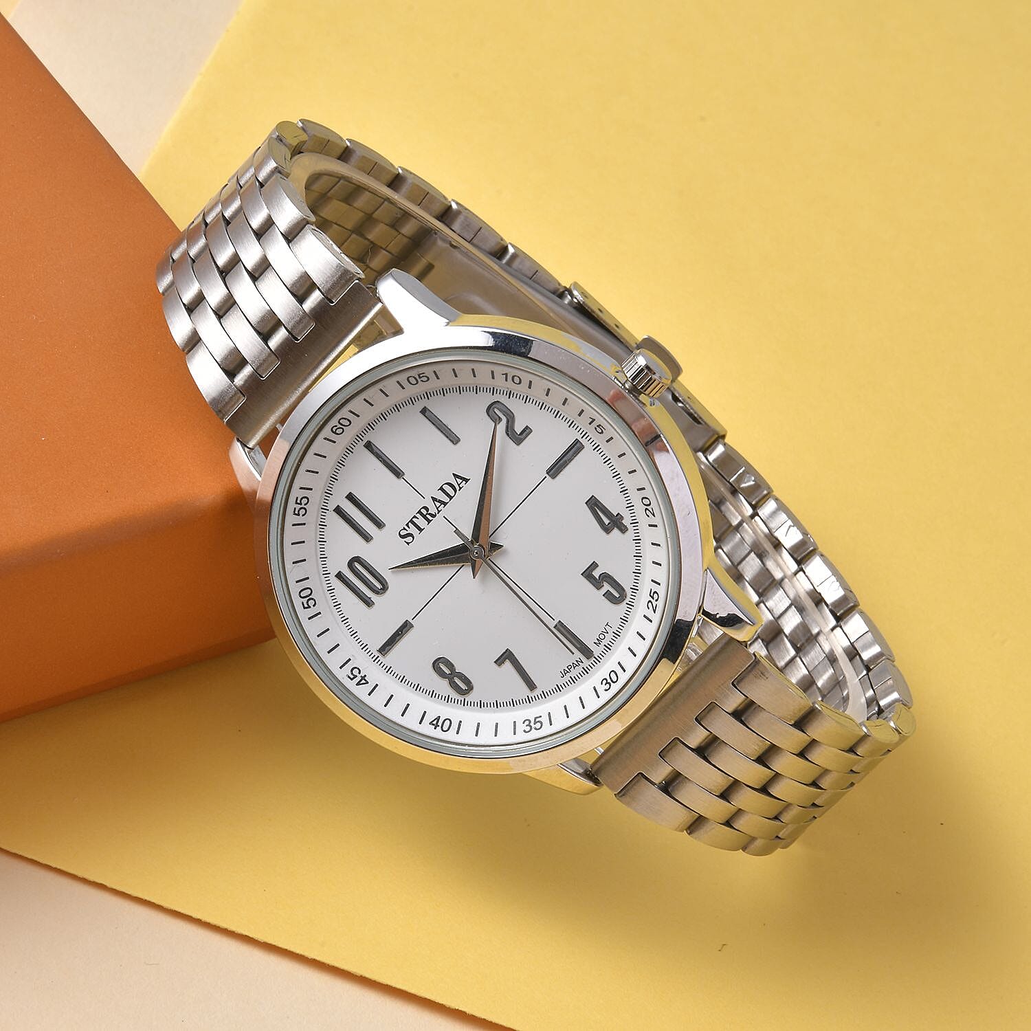 Strada Japanese Movement White Dial Watch in Stainless Steel (40mm) (7.50-8.25Inches)