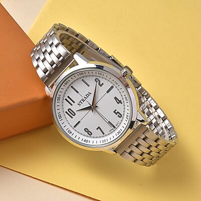 Strada Japanese Movement White Dial Watch in Stainless Steel (40mm) (7.50-8.25Inches)