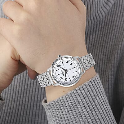 Strada Japanese Movement White Dial Watch in Stainless Steel (40mm) (7.50-8.25Inches)