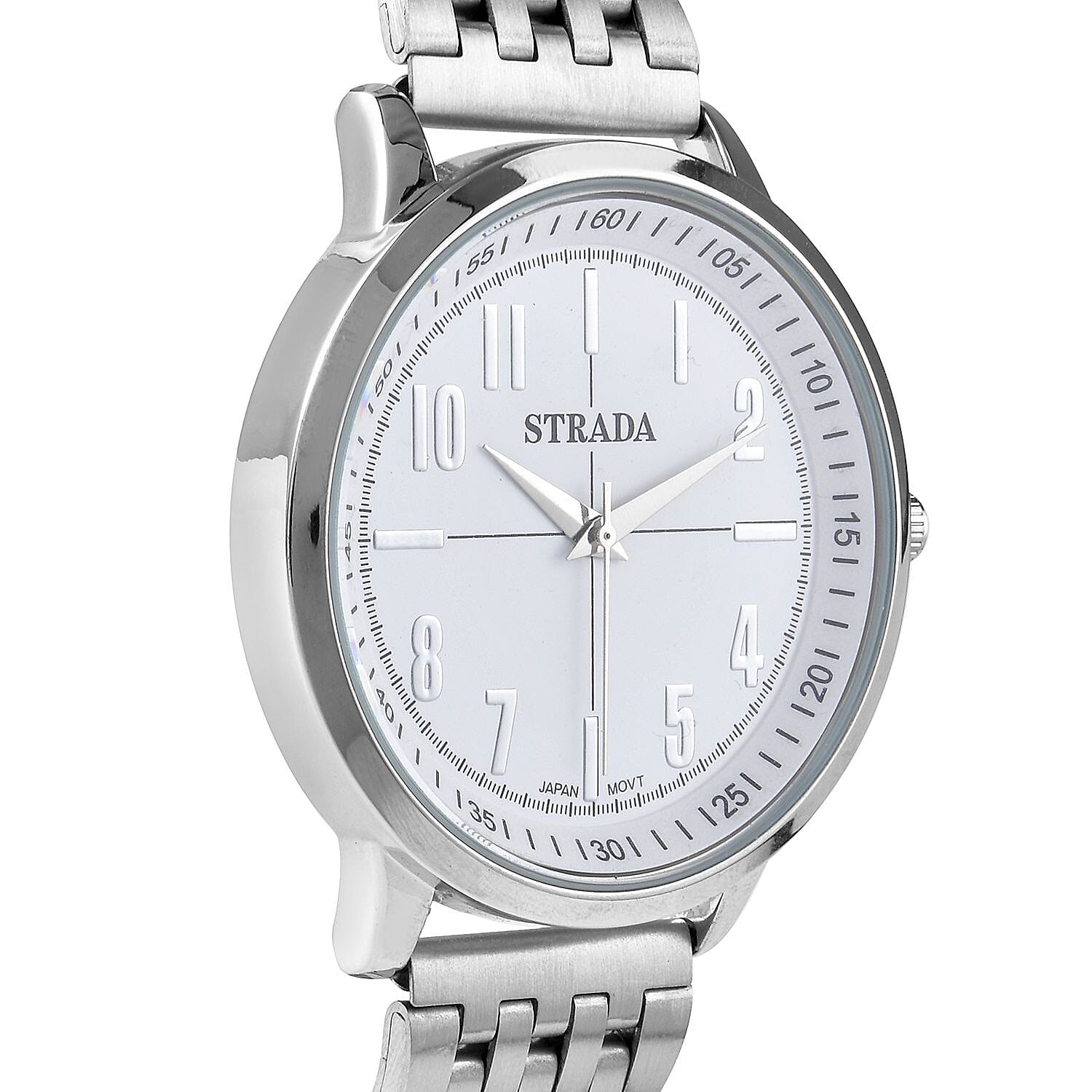 Strada Japanese Movement White Dial Watch in Stainless Steel (40mm) (7.50-8.25Inches)