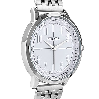 Strada Japanese Movement White Dial Watch in Stainless Steel (40mm) (7.50-8.25Inches)