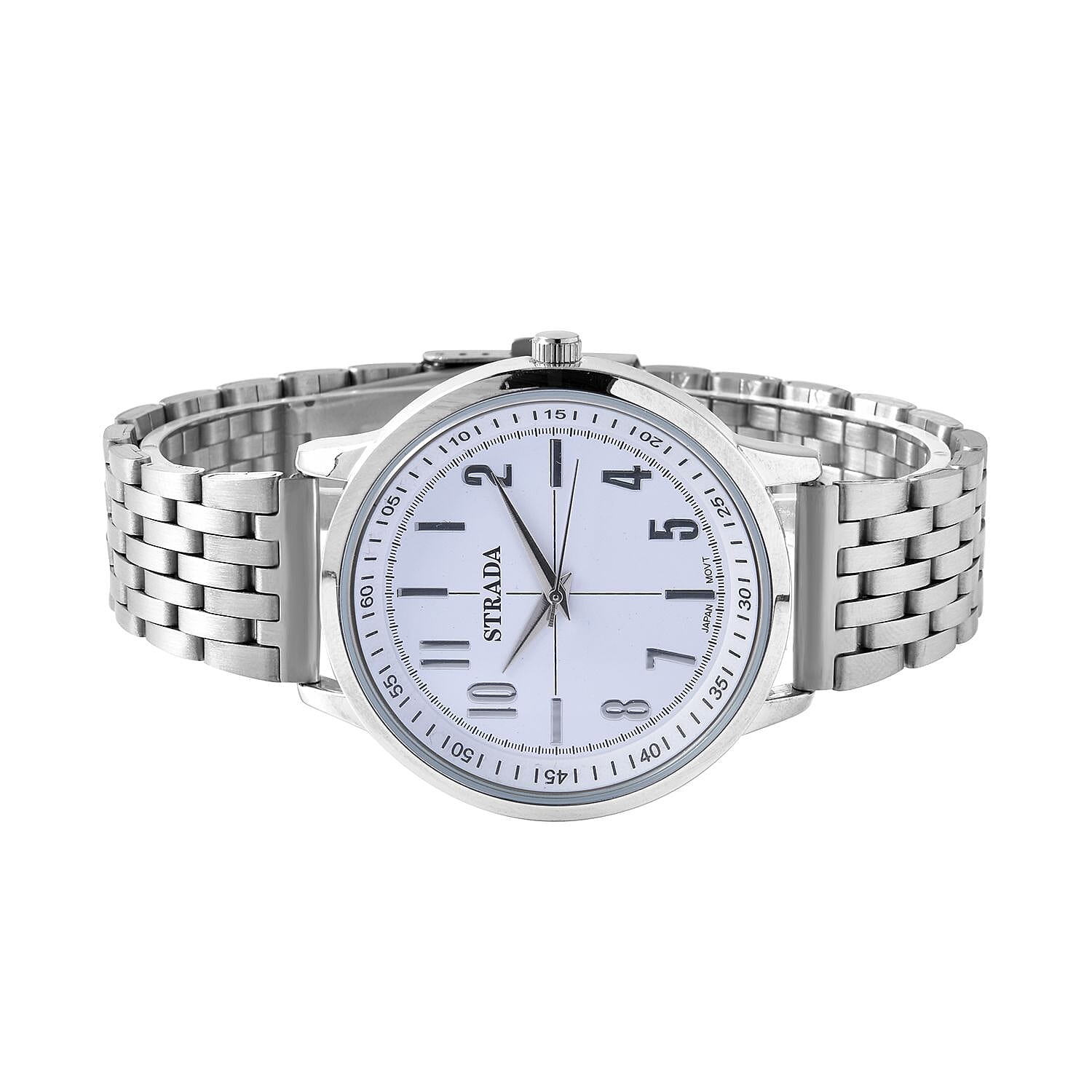 Strada Japanese Movement White Dial Watch in Stainless Steel (40mm) (7.50-8.25Inches)