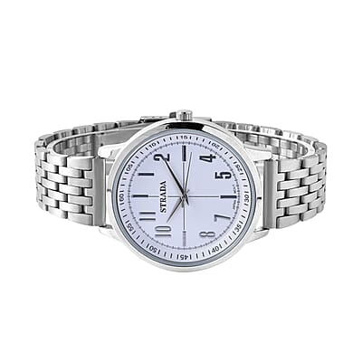 Strada Japanese Movement White Dial Watch in Stainless Steel (40mm) (7.50-8.25Inches)
