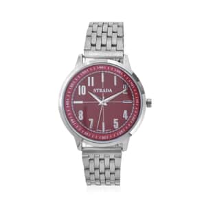 Strada Japanese Movement Wine Red Dial Watch in Stainless Steel (40mm) (7.50-8.25Inches)