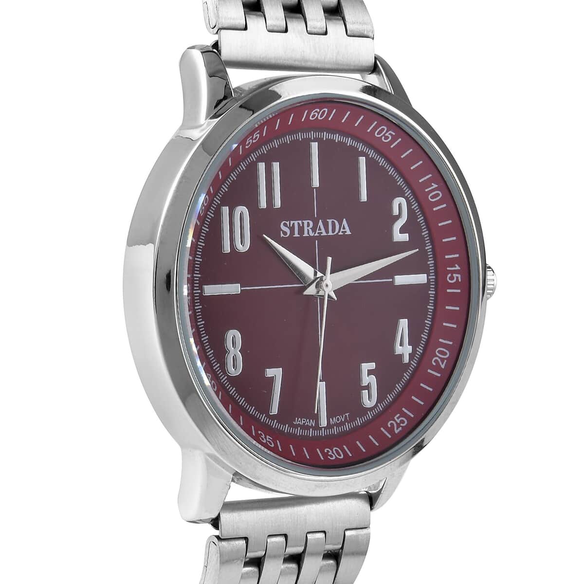 Strada Japanese Movement Wine Red Dial Watch in Stainless Steel (40mm) (7.50-8.25Inches) image number 3