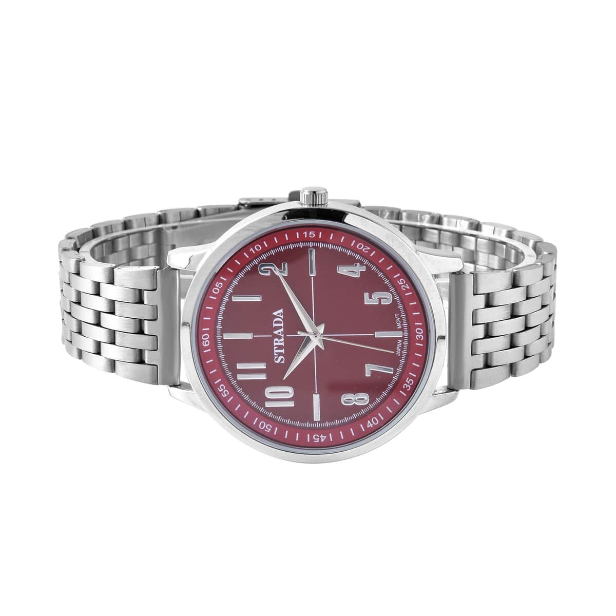 Strada Japanese Movement Wine Red Dial Watch in Stainless Steel (40mm) (7.50-8.25Inches) image number 4