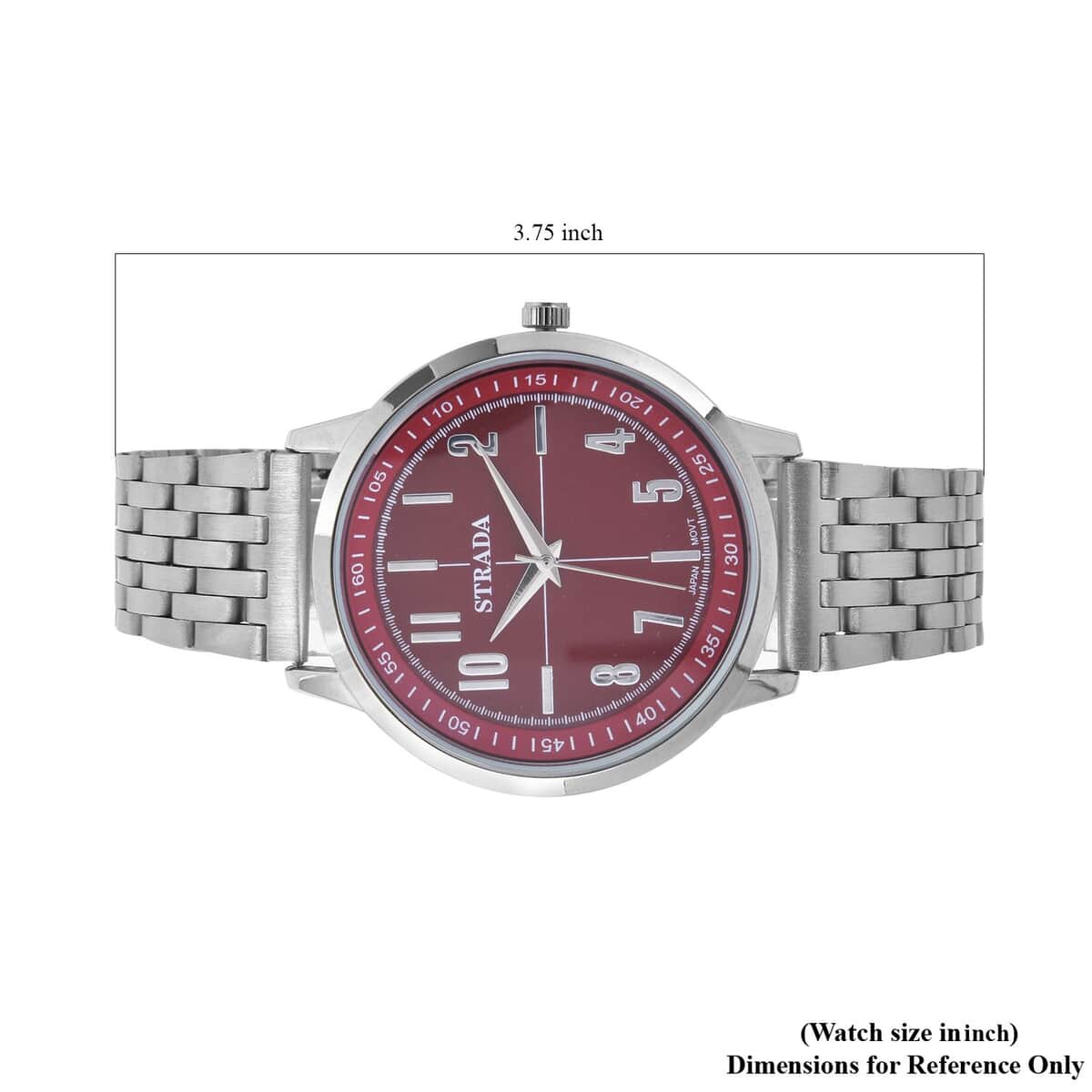 Strada Japanese Movement Wine Red Dial Watch in Stainless Steel (40mm) (7.50-8.25Inches) image number 6