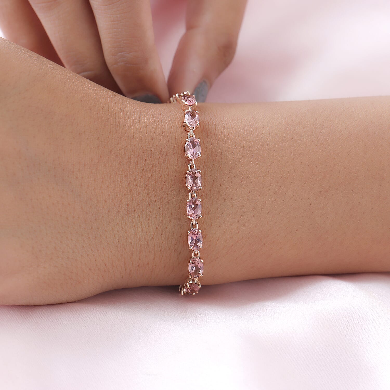 Luxoro 10K Rose Gold Premium Blush Tourmaline Tennis Bracelet (6.50 In) 8.25 ctw