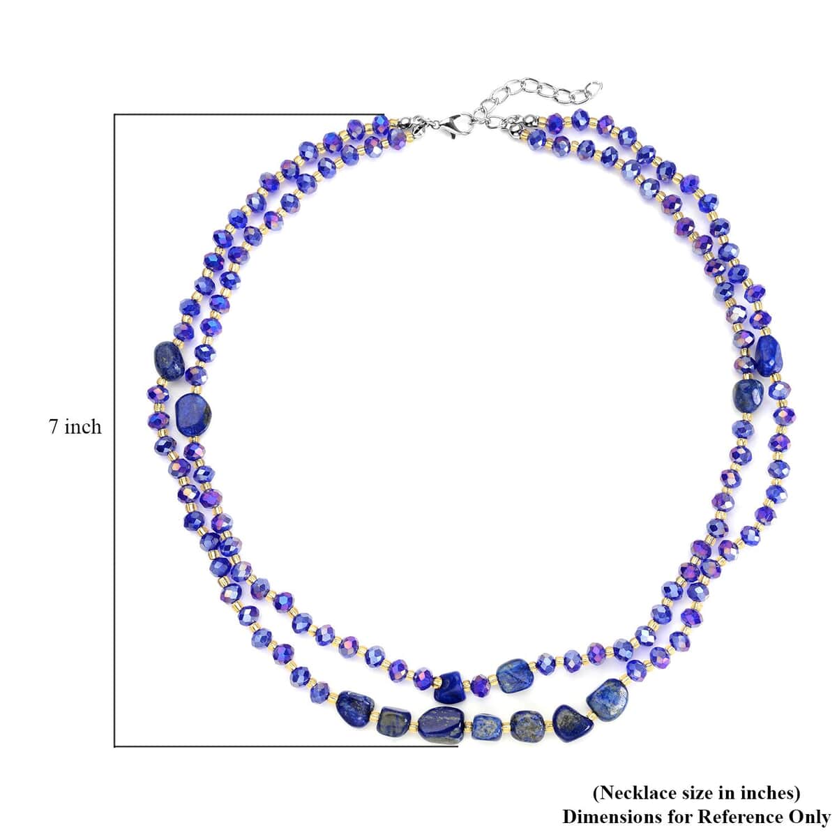 Lapis Lazuli, Blue and Champagne Glass Beaded Two Row Necklace (18-20 Inches) in Stainless Steel 50.00 ctw , Tarnish-Free, Waterproof, Sweat Proof Jewelry image number 4