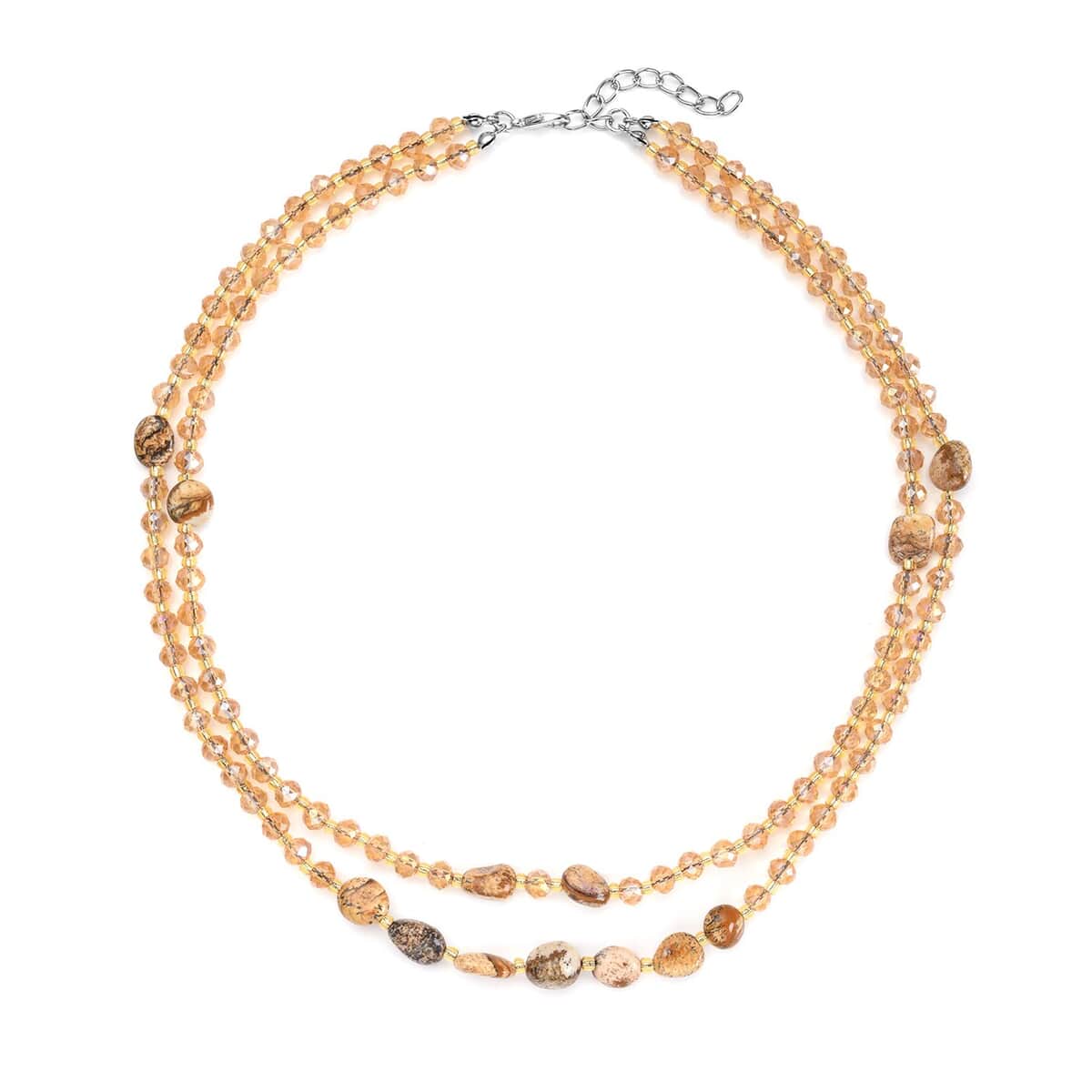 Picture Jasper 50.00 ctw, Champagne Glass Beaded Two Row Necklace in Stainless Steel 18-20 Inches, Tarnish-Free, Waterproof, Sweat Proof Jewelry image number 0