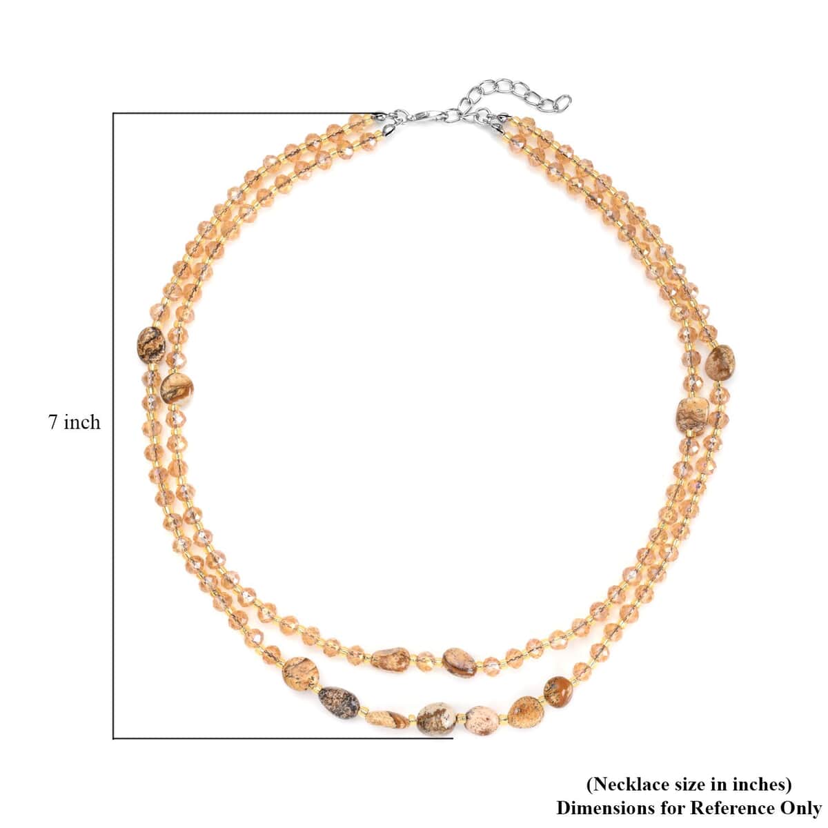 Picture Jasper 50.00 ctw, Champagne Glass Beaded Two Row Necklace in Stainless Steel 18-20 Inches, Tarnish-Free, Waterproof, Sweat Proof Jewelry image number 4