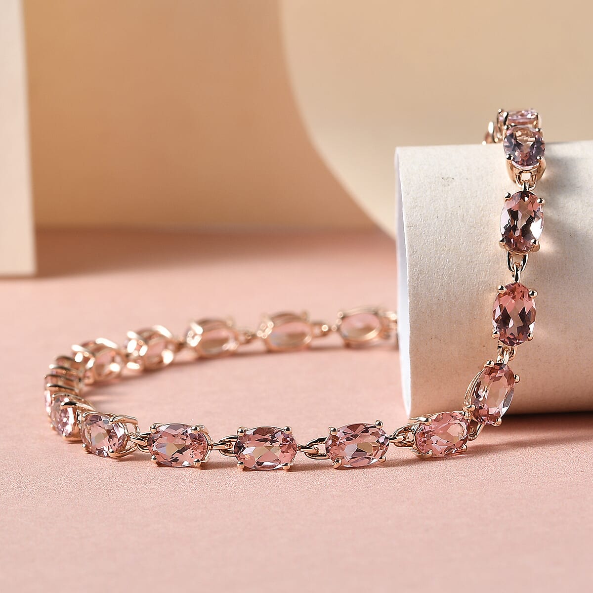 Luxoro 10K Rose Gold Premium Blush Tourmaline Tennis Bracelet (7.25 In) 9.00 ctw image number 1
