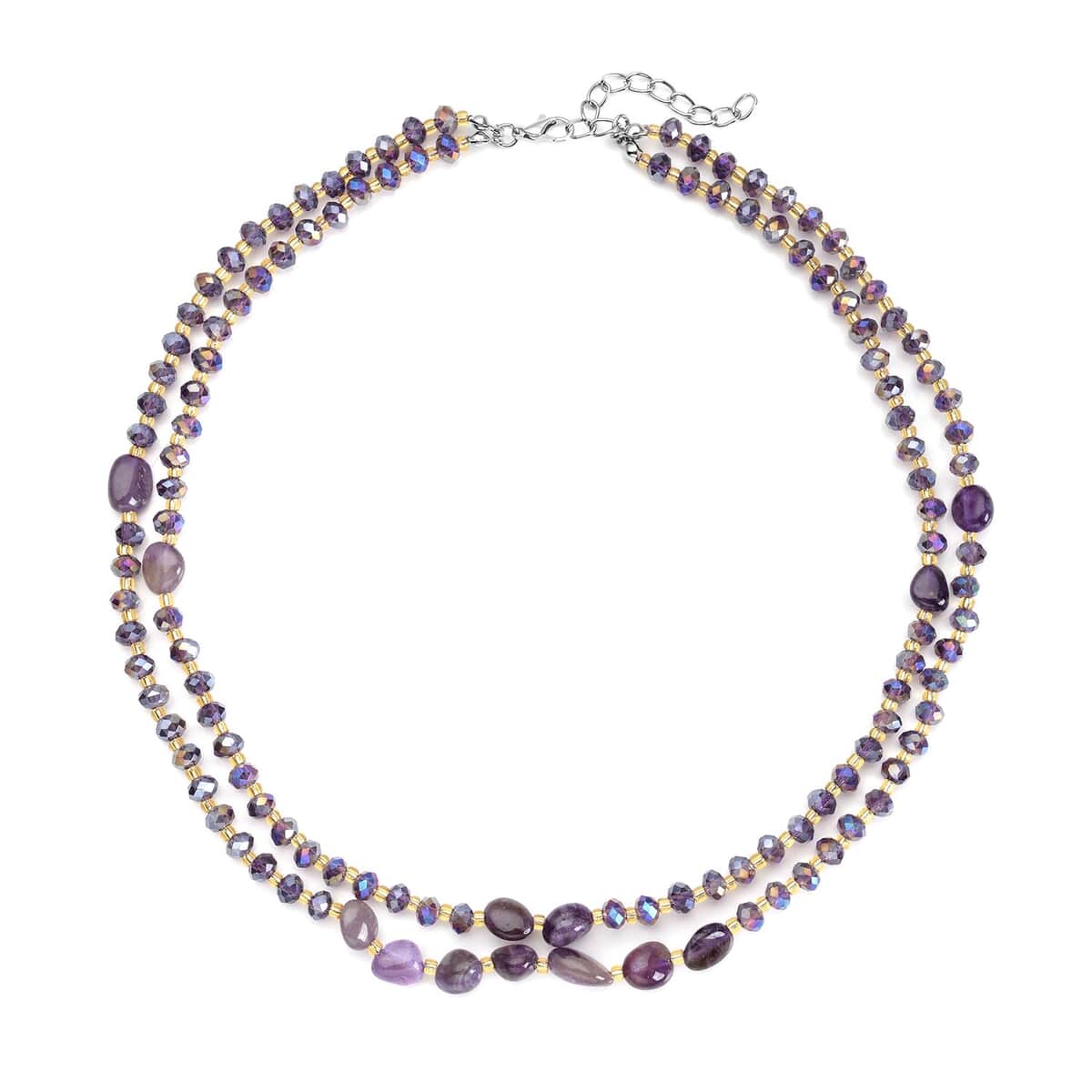 Amethyst, Purple Magic and Champagne Glass Beaded Two Row Necklace (18-20 Inches) in Stainless Steel 50.00 ctw , Tarnish-Free, Waterproof, Sweat Proof Jewelry image number 0