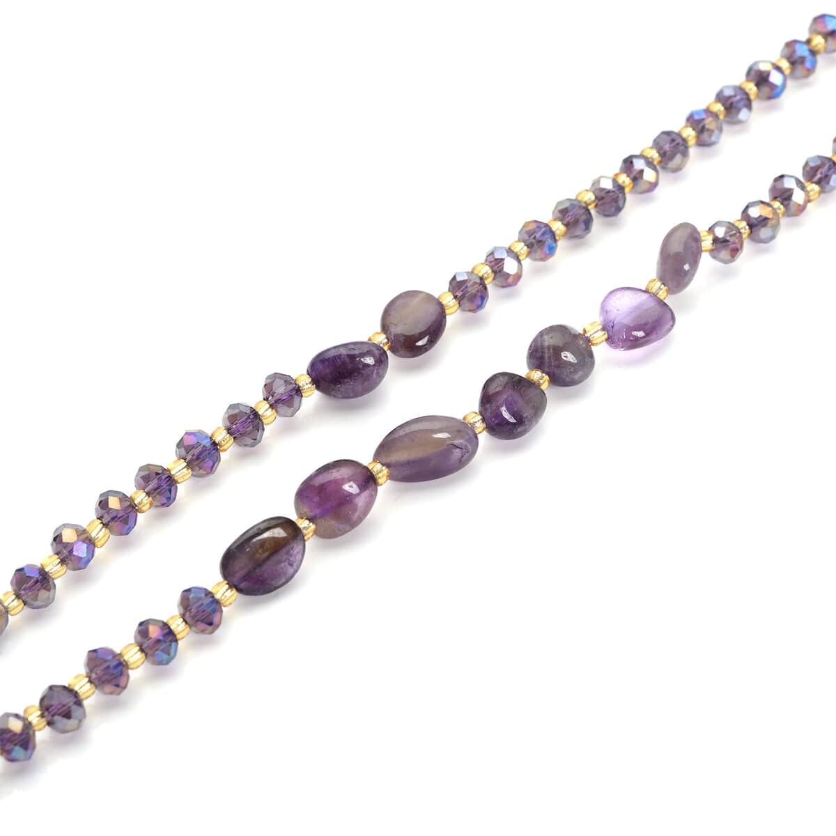 Amethyst, Purple Magic and Champagne Glass Beaded Two Row Necklace (18-20 Inches) in Stainless Steel 50.00 ctw , Tarnish-Free, Waterproof, Sweat Proof Jewelry image number 3